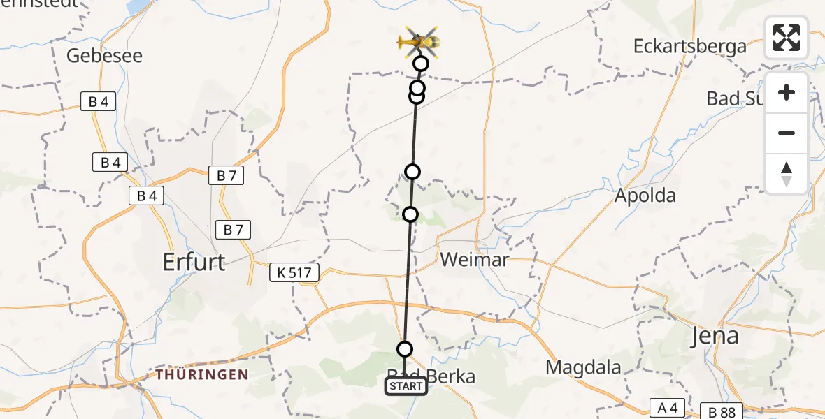 Flugroute Ambulanzhubschrauber Bad Berka - Buttstädt, 21 April 2026, 19:16