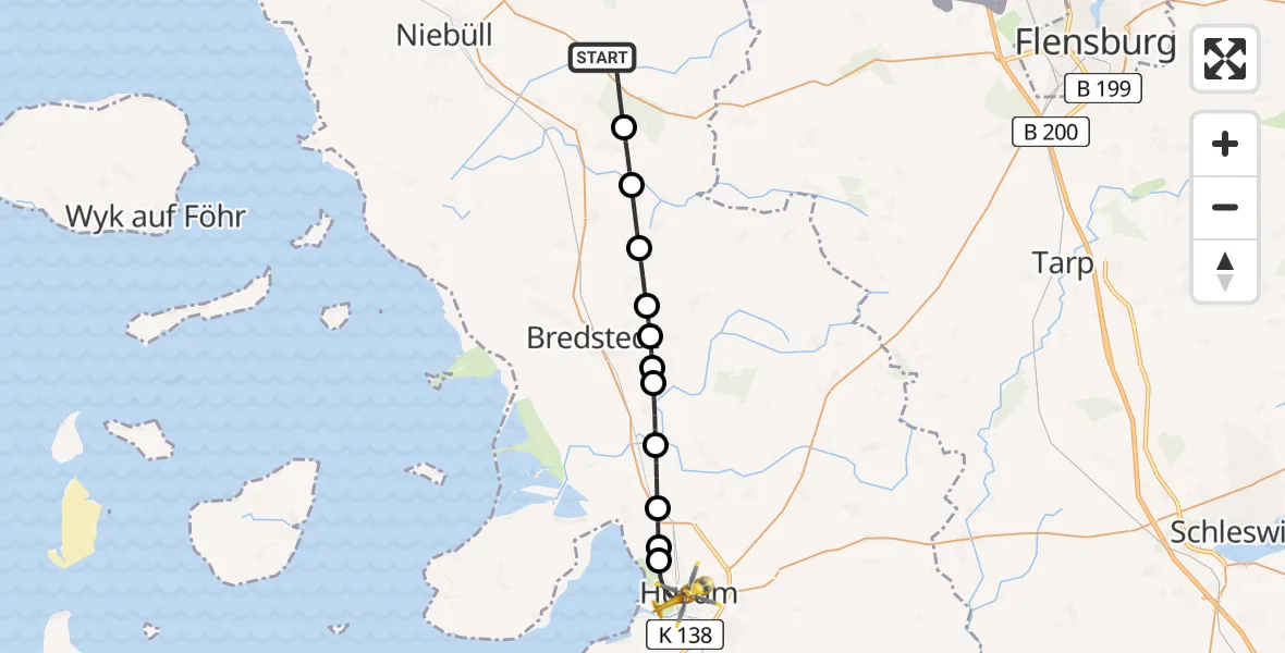 Flugroute Rettungshubschrauber Leck - Husum, 21 April 2026, 19:51