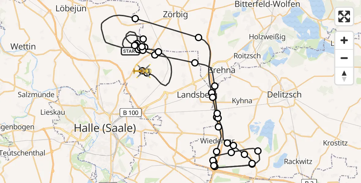 Flugroute Rettungshubschrauber Petersberg - Landsberg, 21 April 2026, 20:01