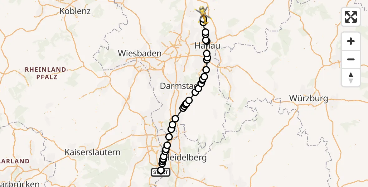 Flugroute Ambulanzhubschrauber Speyer - Florstadt, 21 April 2026, 20:04