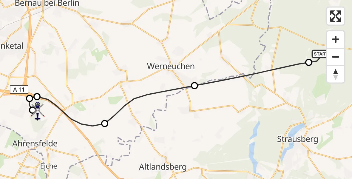 Flugroute Polizeihubschrauber Prötzel - Ahrensfelde Hubschrauberlandeplatz, 21 April 2026, 20:13