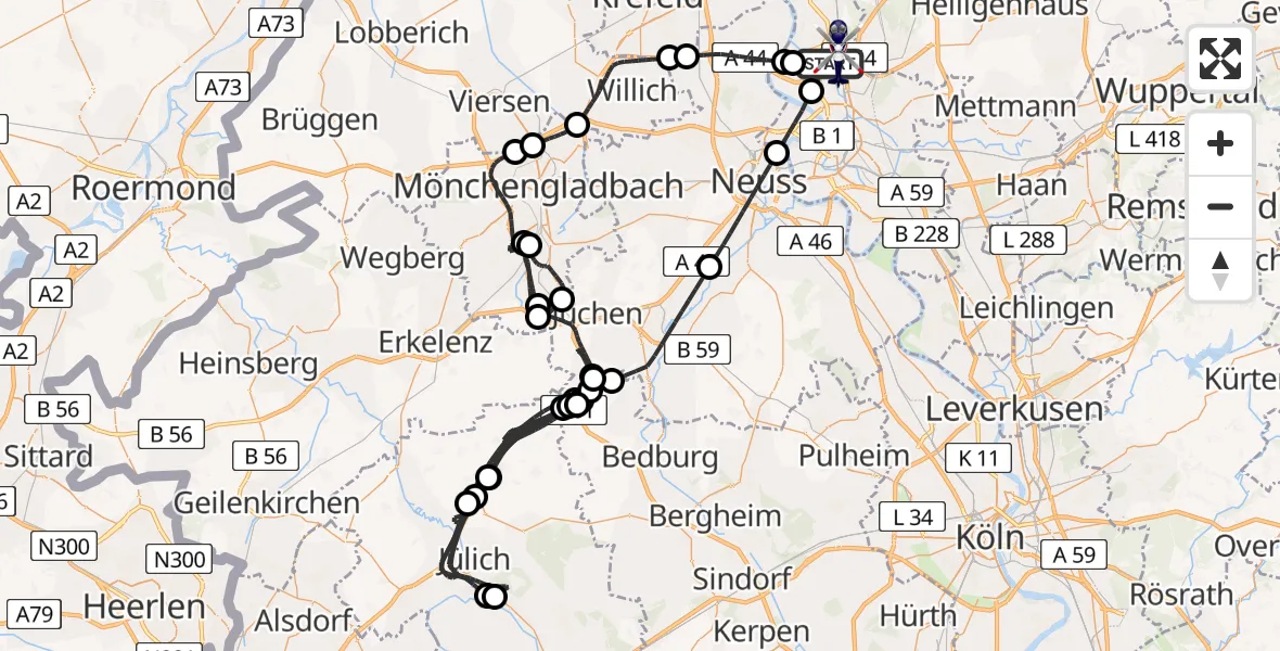 Flugroute Polizeihubschrauber Düsseldorf Flughafen - Düsseldorf Flughafen, 21 April 2026, 20:41