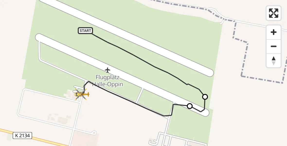 Flugroute Rettungshubschrauber Halle-Oppin Flugplatz - Halle-Oppin Flugplatz, 21 April 2026, 20:55