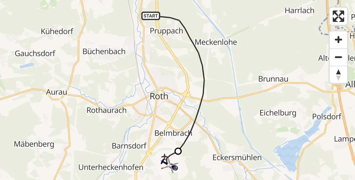 Flugroute Polizeihubschrauber Roth - Flugplatz Roth, 21 April 2026, 21:41
