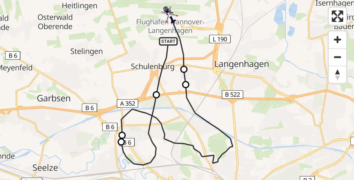 Flugroute Polizeihubschrauber Flughafen Hannover - Flughafen Hannover, 21 April 2026, 22:19