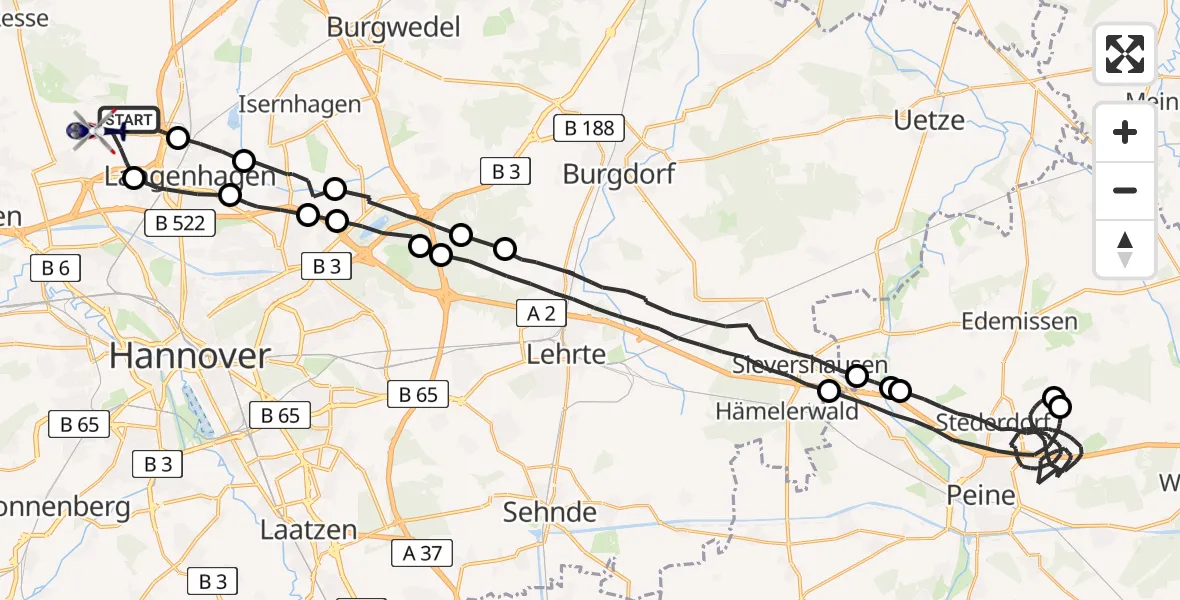 Flugroute Polizeihubschrauber Flughafen Hannover - Flughafen Hannover, 21 April 2026, 23:06