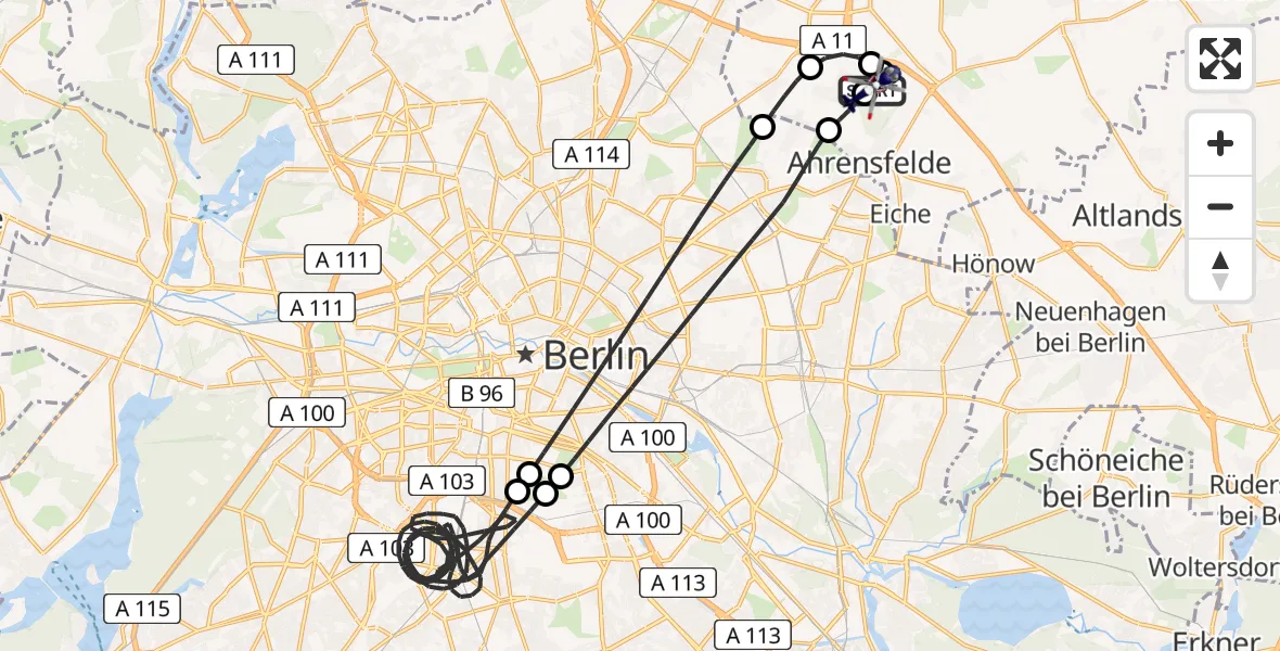 Flugroute Polizeihubschrauber Ahrensfelde Hubschrauberlandeplatz - Ahrensfelde Hubschrauberlandeplatz, 21 April 2026, 23:13