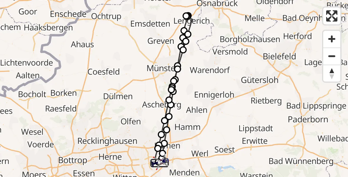 Flugroute Polizeihubschrauber Dortmund Flughafen - Dortmund Flughafen, 22 April 2026, 00:37