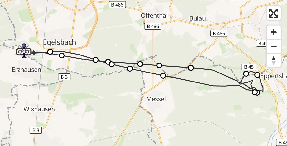 Flugroute Polizeihubschrauber Flughafen Frankfurt-Egelsbach - Flughafen Frankfurt-Egelsbach, 22 April 2026, 01:47