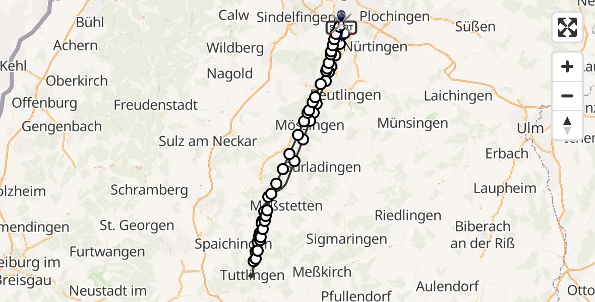 Flugroute Polizeihubschrauber Flughafen Stuttgart - Flughafen Stuttgart, 22 April 2026, 02:07