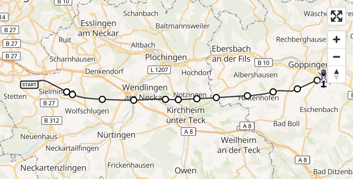 Flugroute Polizeihubschrauber Flughafen Stuttgart - Göppingen, 22 April 2026, 04:56