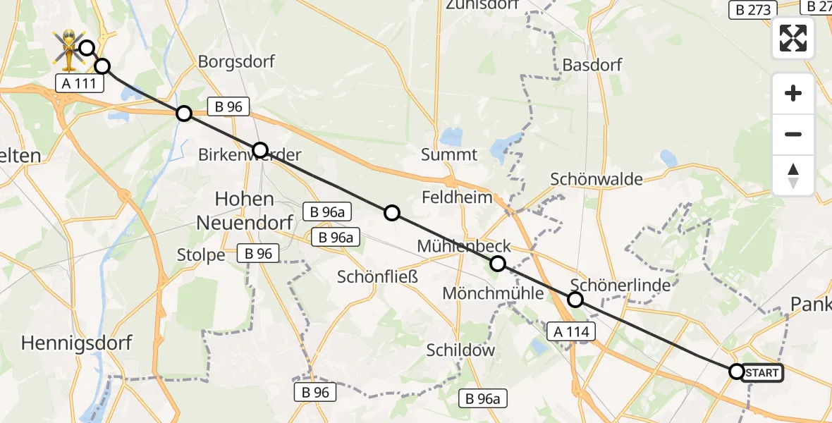 Flugroute Rettungshubschrauber Helios Clinic Berlin-Buch - Leegebruch, 22 April 2026, 05:07