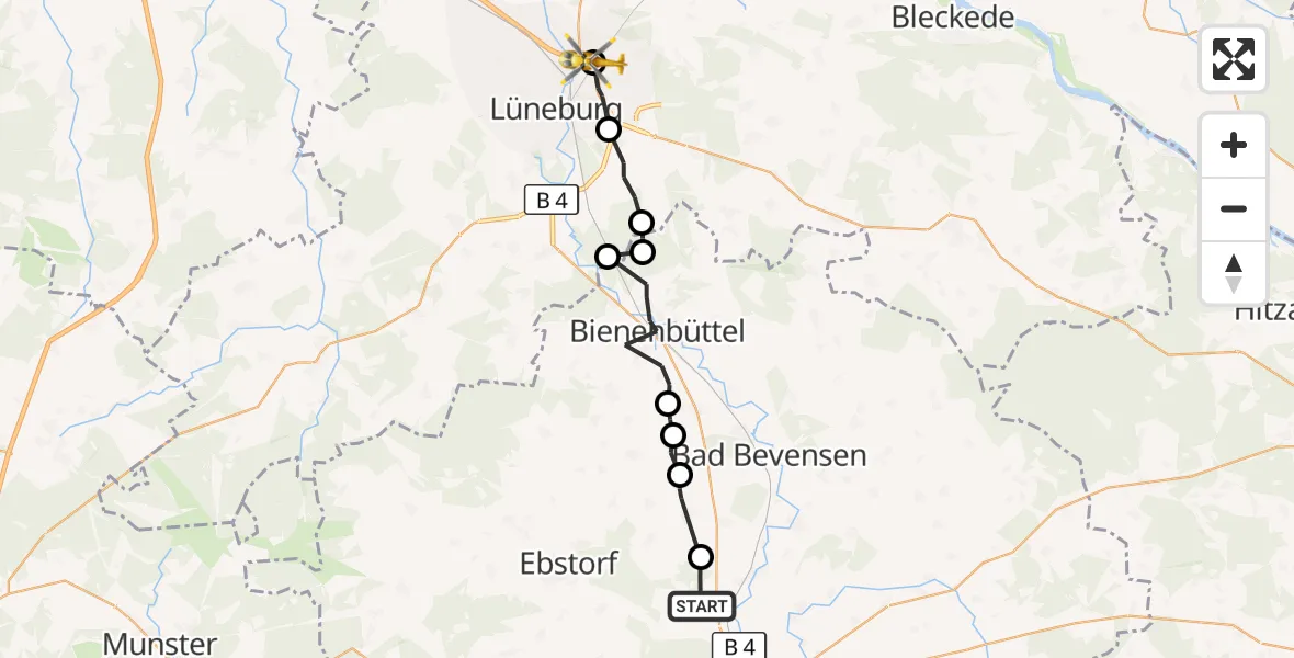 Flugroute Rettungshubschrauber Uelzen - Adendorf, 22 April 2026, 05:18