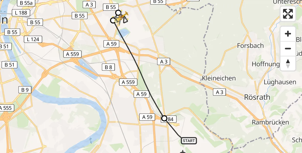 Flugroute Rettungshubschrauber Köln Bonn Flughafen - Köln, 22 April 2026, 05:30