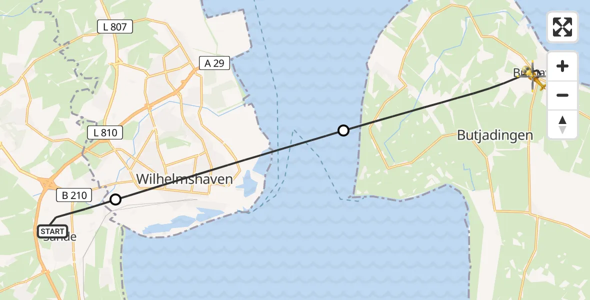 Flugroute Rettungshubschrauber Sande - Butjadingen, 22 April 2026, 05:32