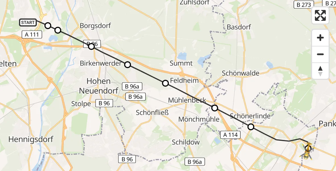 Flugroute Rettungshubschrauber Leegebruch - Helios Clinic Berlin-Buch, 22 April 2026, 05:39