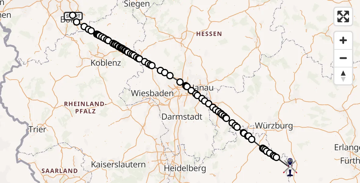 Flugroute Polizeihubschrauber Sankt Augustin - Steinsfeld, 22 April 2026, 05:48