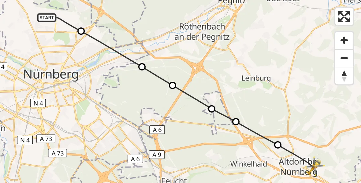 Flugroute Rettungshubschrauber Flughafen Nuremberg - Altdorf b.Nürnberg, 22 April 2026, 05:51