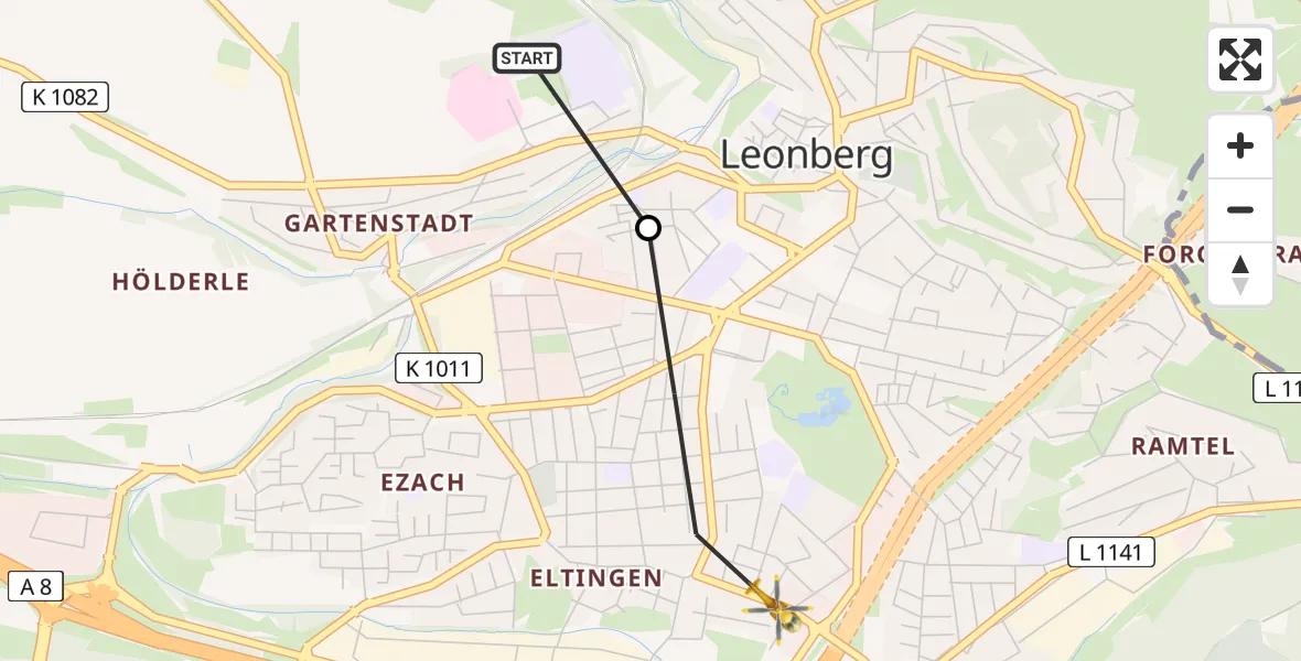 Flugroute Rettungshubschrauber Leonberg Hospital - Leonberg, 22 April 2026, 05:57