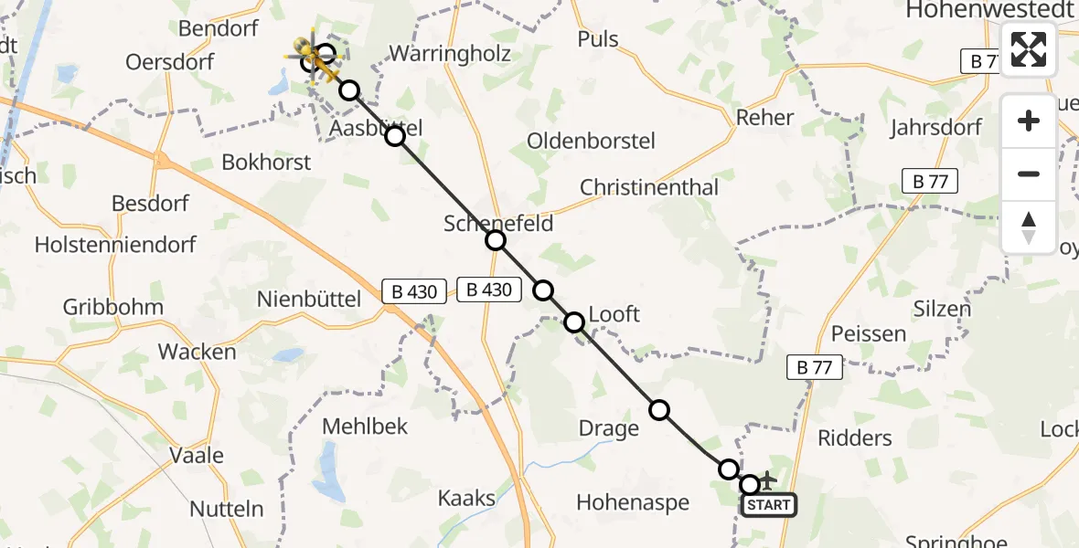 Flugroute Rettungshubschrauber Itzehoe Hungriger Wolf Flugplatz - Bendorf, 22 April 2026, 05:59
