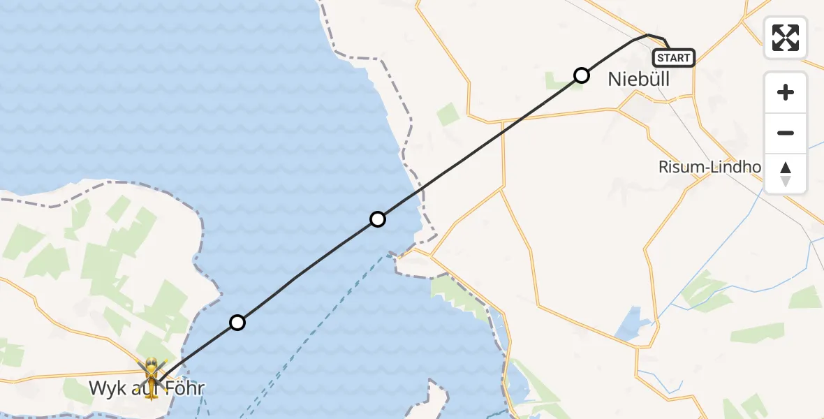 Flugroute Rettungshubschrauber Niebüll - Wyk auf Föhr, 22 April 2026, 06:01