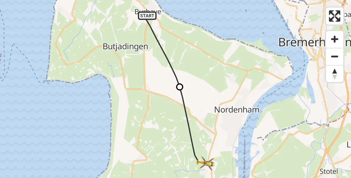 Flugroute Rettungshubschrauber Butjadingen - Nordenham, 22 April 2026, 06:02