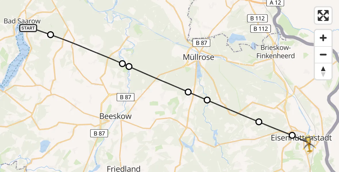 Flugroute Rettungshubschrauber Bad Saarow - Eisenhüttenstadt, 22 April 2026, 06:15