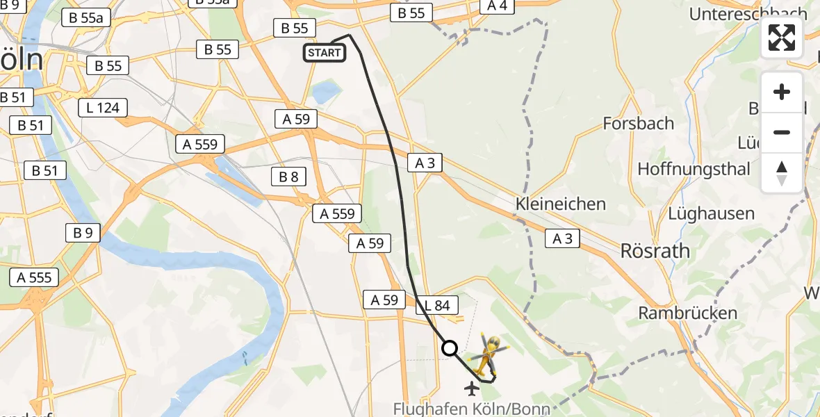 Flugroute Rettungshubschrauber Köln - Köln Bonn Flughafen, 22 April 2026, 06:17
