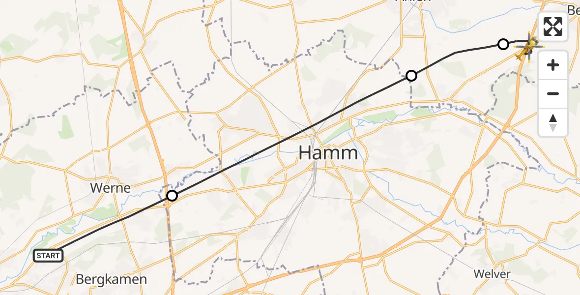 Flugroute Rettungshubschrauber Bergkamen - Beckum, 22 April 2026, 06:32