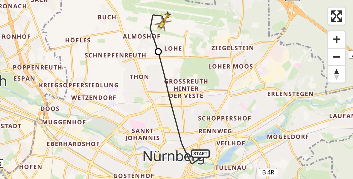 Flugroute Rettungshubschrauber Nürnberg - Flughafen Nuremberg, 22 April 2026, 06:56