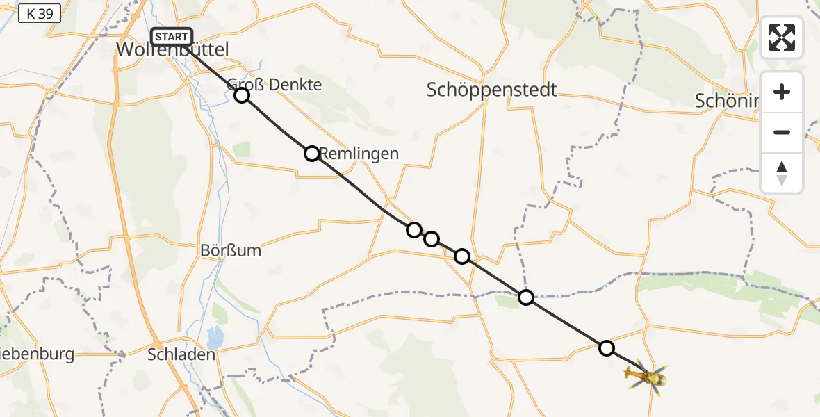 Flugroute Rettungshubschrauber Wolfenbüttel - Huy, 22 April 2026, 07:04