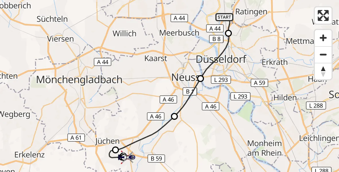 Flugroute Polizeihubschrauber Düsseldorf Flughafen - Gustorfer Höhe Flugplatz, 22 April 2026, 07:05
