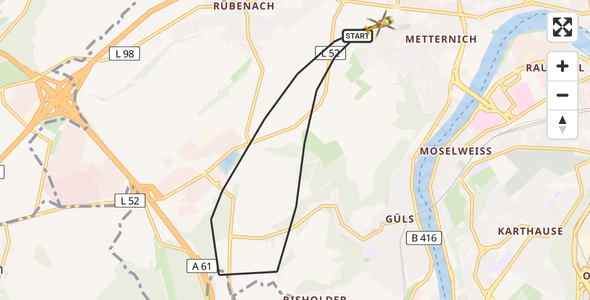 Flugroute Rettungshubschrauber Koblenz - Koblenz, 22 April 2026, 07:07
