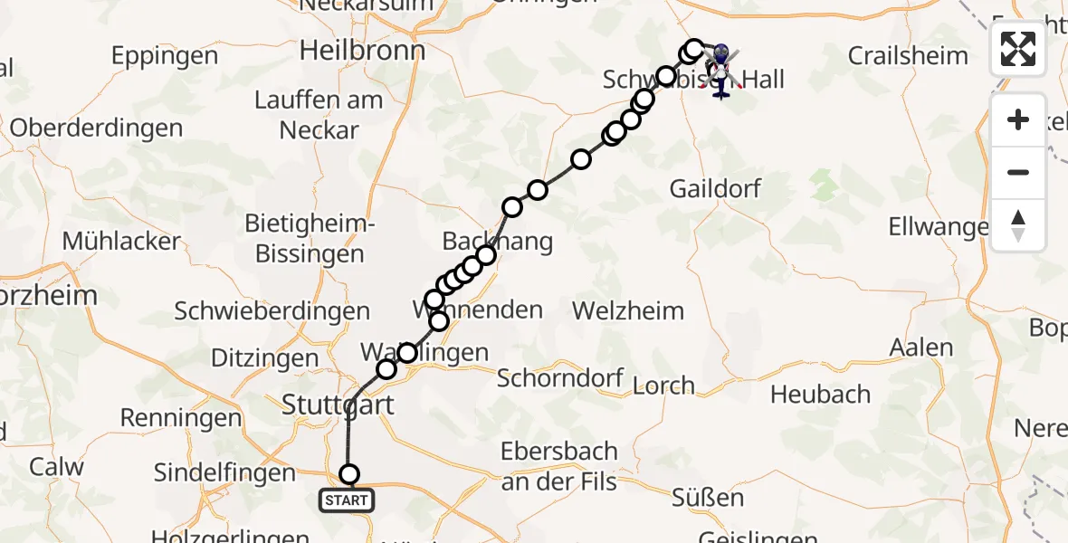 Flugroute Polizeihubschrauber Flughafen Stuttgart - Adolf Würth Flughafen, 22 April 2026, 07:14