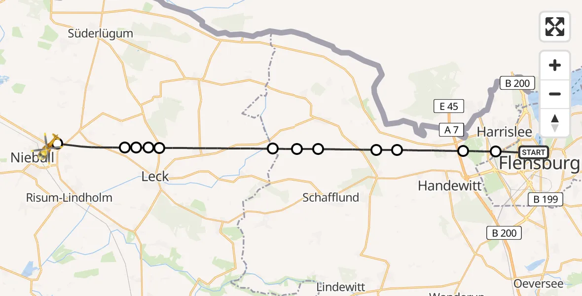 Flugroute Rettungshubschrauber Flensburg - Niebüll, 22 April 2026, 07:19