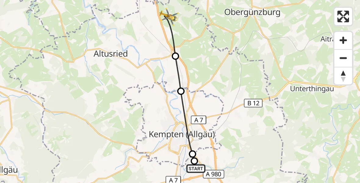 Flugroute Rettungshubschrauber Kempten-Durach Flugplatz - Dietmannsried, 22 April 2026, 07:26