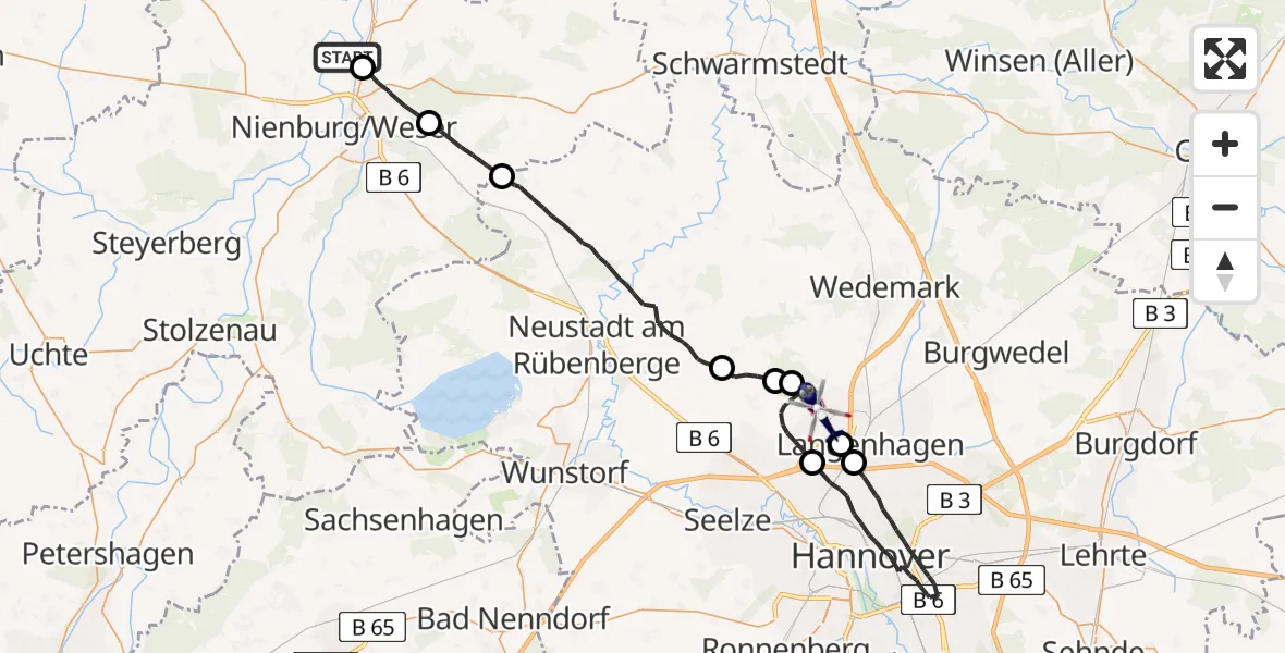 Flugroute Polizeihubschrauber Drakenburg - Flughafen Hannover, 22 April 2026, 07:29
