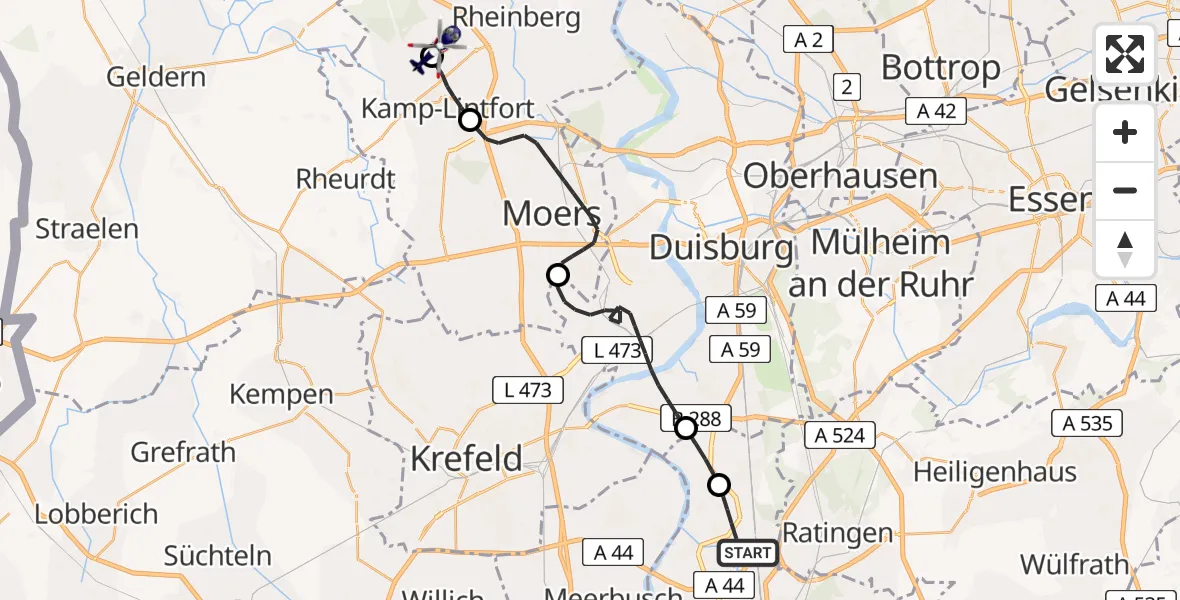 Flugroute Polizeihubschrauber Düsseldorf Flughafen - Kamp-Lintfort Flugplatz, 22 April 2026, 07:37