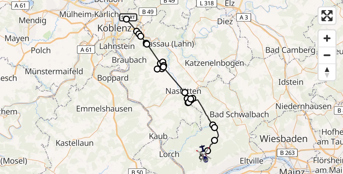Flugroute Polizeihubschrauber Urbar - Geisenheim, 22 April 2026, 07:40