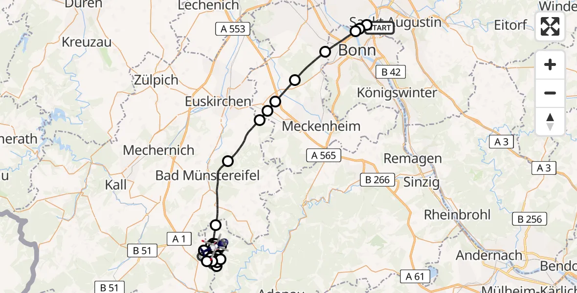 Flugroute Polizeihubschrauber Sankt Augustin - Wershofen/Eifel Flugplatz, 22 April 2026, 07:47
