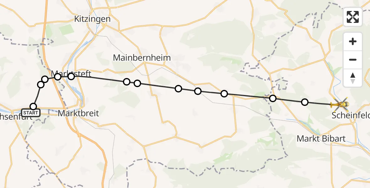 Flugroute Rettungshubschrauber Ochsenfurt - Scheinfeld, 22 April 2026, 07:51