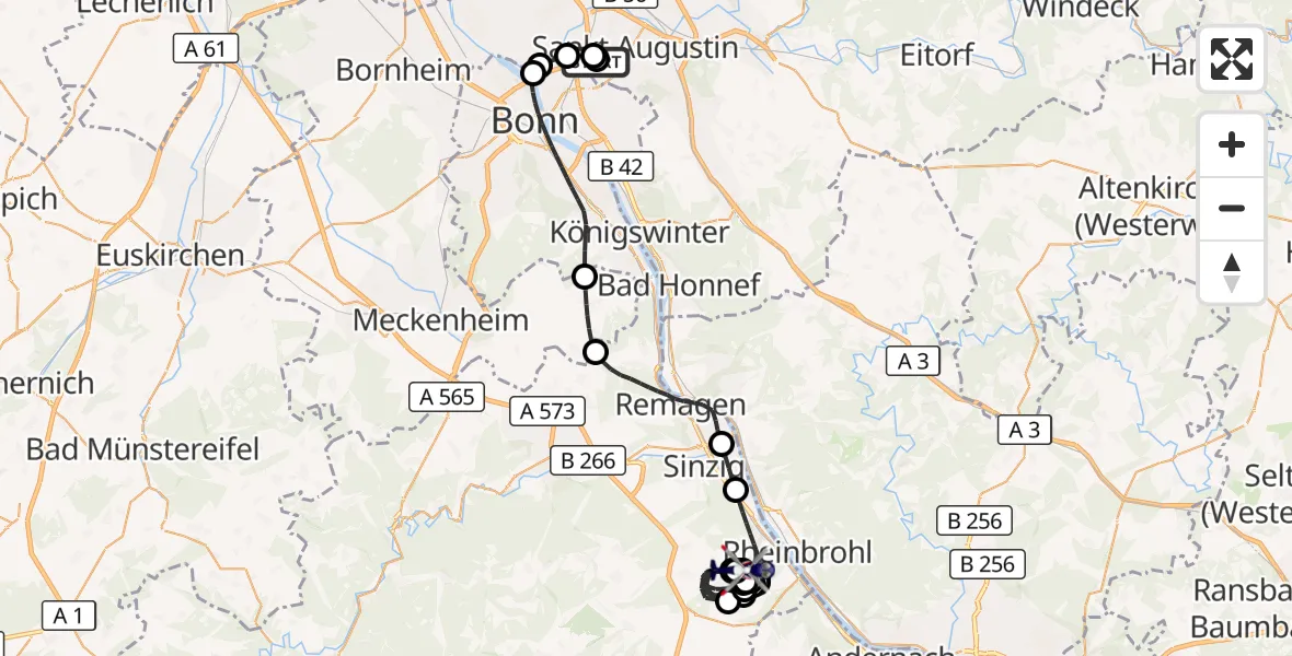 Flugroute Polizeihubschrauber Sankt Augustin - Bad Breisig, 22 April 2026, 07:55