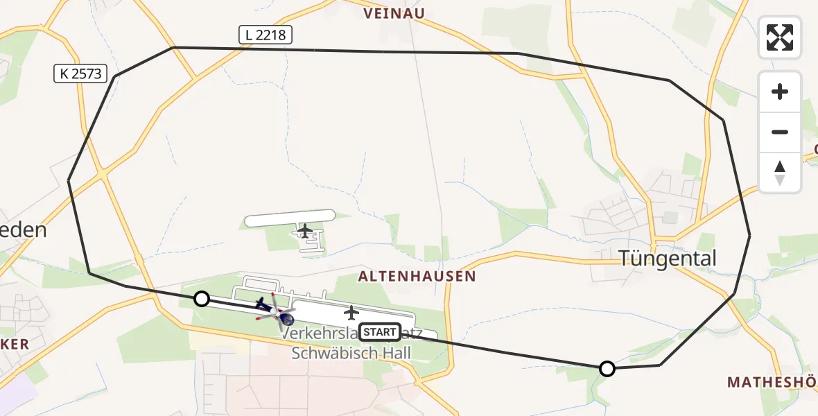 Flugroute Polizeihubschrauber Adolf Würth Flughafen - Adolf Würth Flughafen, 22 April 2026, 07:59