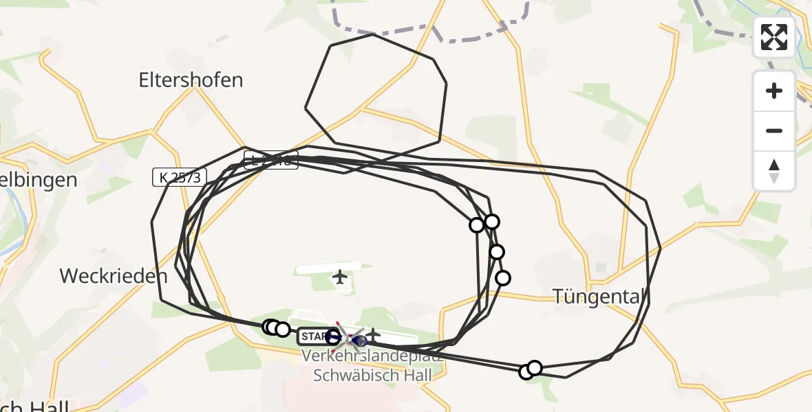 Flugroute Polizeihubschrauber Adolf Würth Flughafen - Adolf Würth Flughafen, 22 April 2026, 08:04