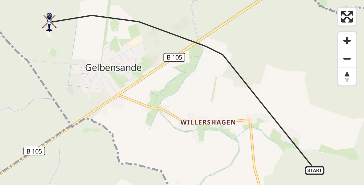 Flugroute Polizeihubschrauber Gelbensande - Gelbensande, 22 April 2026, 08:16