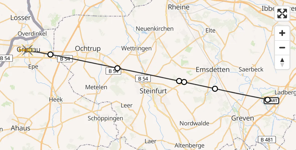 Flugroute Ambulanzhubschrauber Christoph  Westfalen-ADAC - Gronau (Westf.), 22 April 2026, 08:17