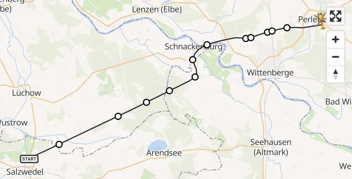 Flugroute Rettungshubschrauber Salzwedel - Perleberg, 22 April 2026, 08:17
