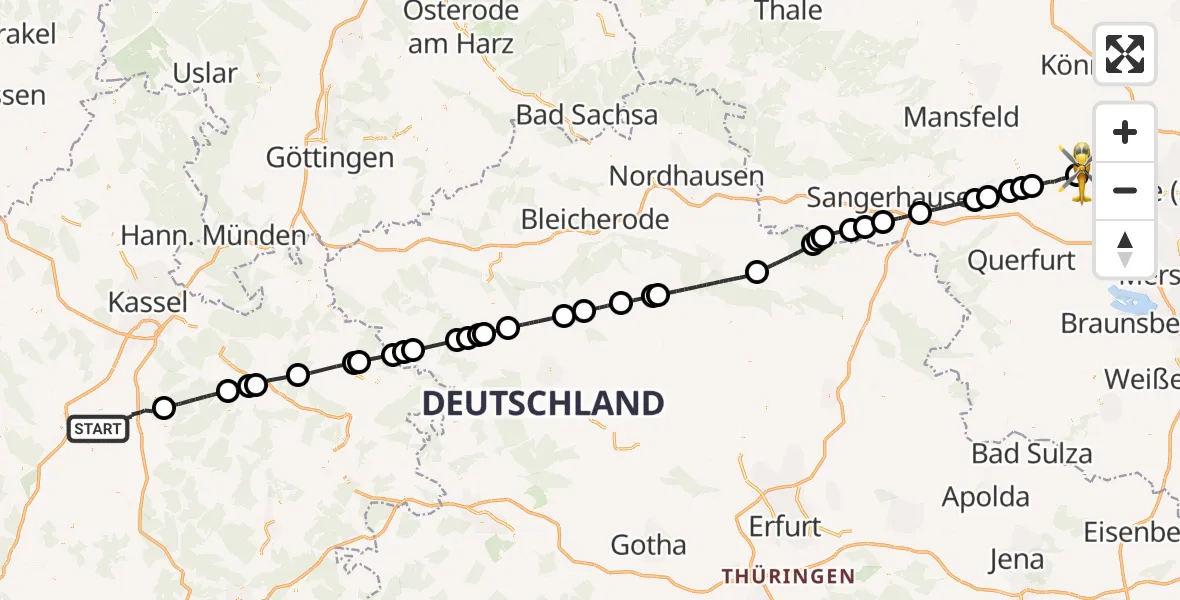 Flugroute Rettungshubschrauber Felsberg - Salzatal, 22 April 2026, 08:28