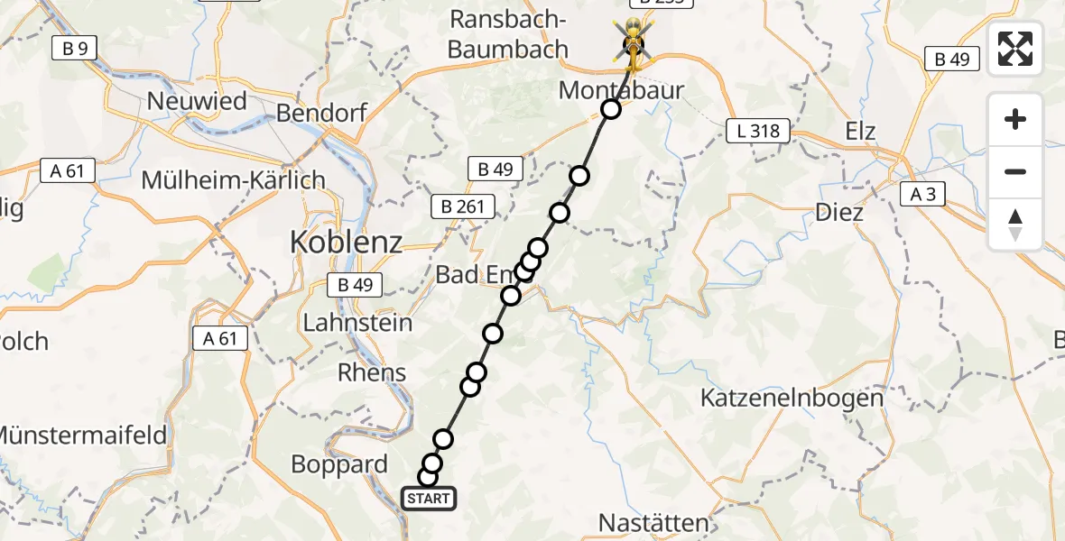 Flugroute Rettungshubschrauber Lykershausen - Staudt, 22 April 2026, 08:30