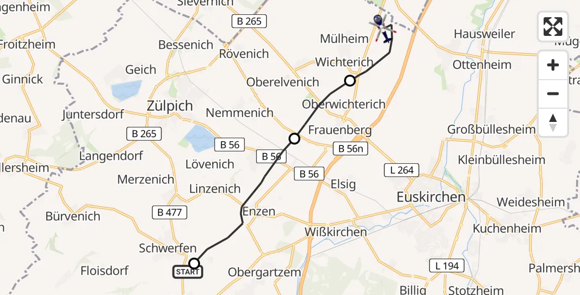 Flugroute Polizeihubschrauber Mechernich - Zülpich, 22 April 2026, 08:33